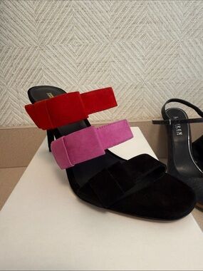 Diane Von Furstenberg Colorblock Suede Strap Heels — Red, Pink & Black